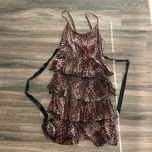 Betsey Johnson New York leopard print ruffle dress in size large